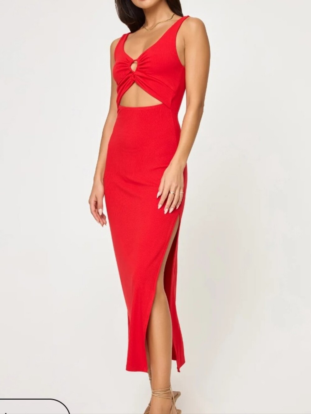 L*Space Camille Ribbed Cutout Maxi Dress Flame Red Size Large - Picture 10 of 17